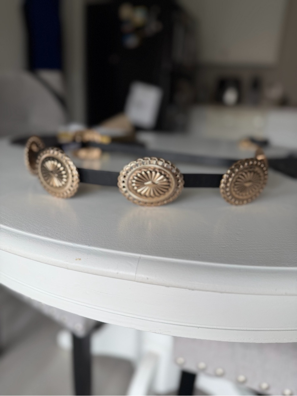 Windsor Western Style Black belt with Gold like Medallions